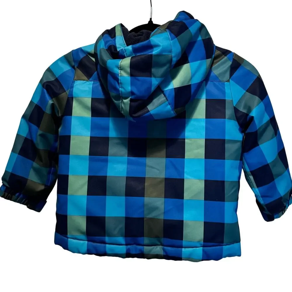 Cherokee Toddler Boy Blue Green Plaid Puffer Jacket Hooded Coat Thinsulate 2T